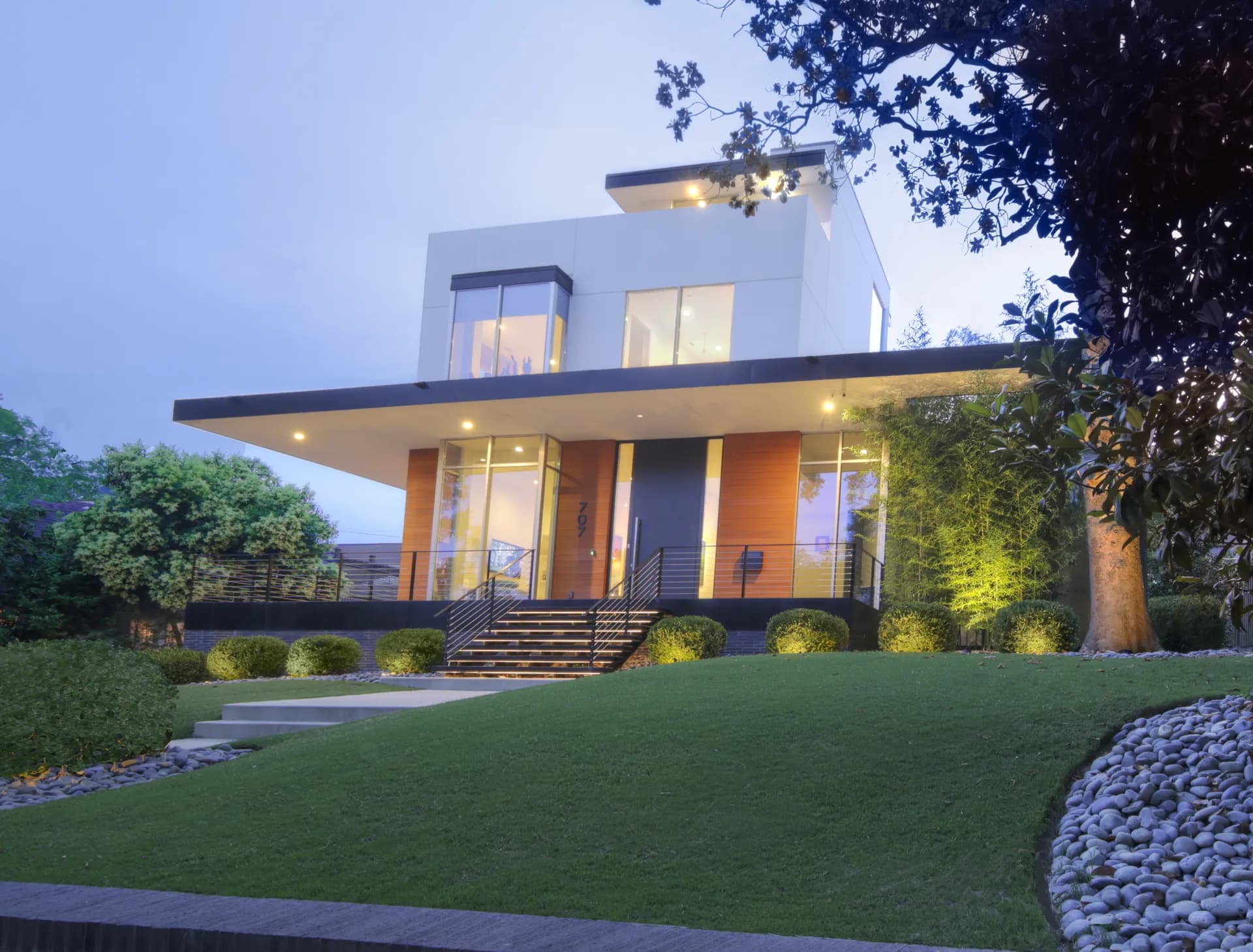 707 Watts Street, modern residence at twilight, Trinity Park, Durham NC