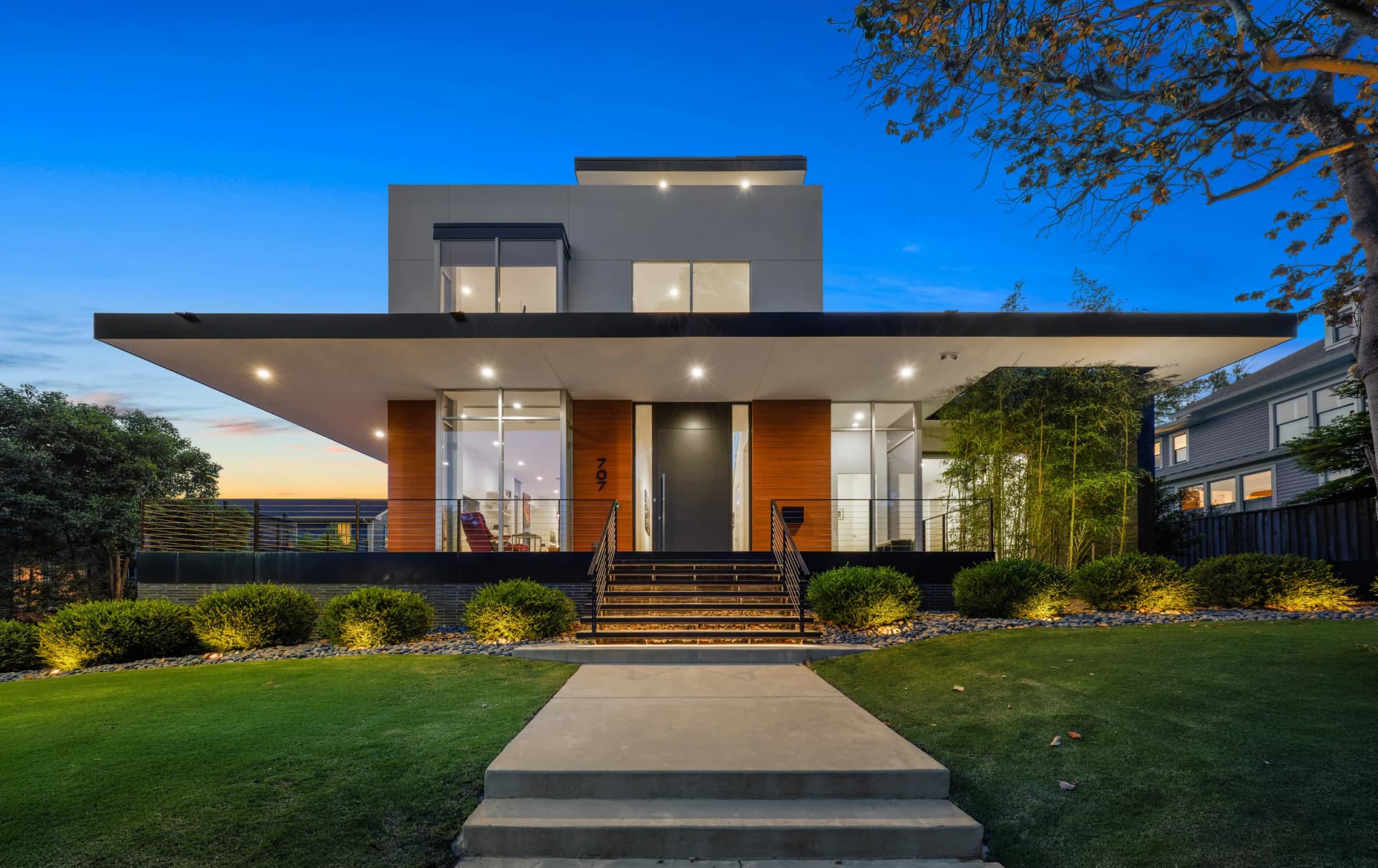 707 Watts Street — modern residence at twilight, Trinity Park, Durham NC
